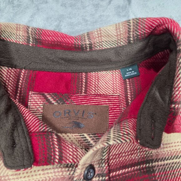 Orvis Shirt Mens Large Red Plaid Heavy Flannel Button Down Big Bear Shacket - Picture 3 of 9